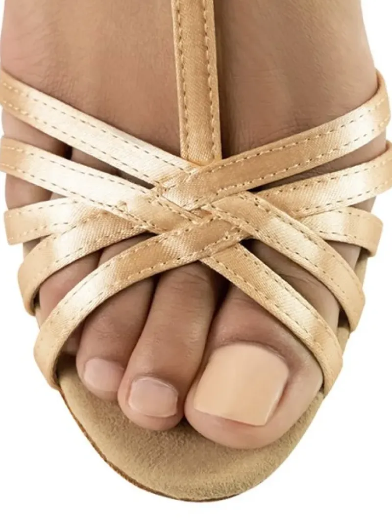 Dame Dansebutikken Brudesko|Salsasko Damer-Anna Kern flesh satin dansesko med t- rem