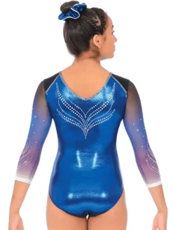 Dansebutikken Dragter Piger-Blålig gymnastikdragt 3/4 lange ærmer og sten til piger