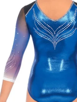 Dansebutikken Dragter Piger-Blålig gymnastikdragt 3/4 lange ærmer og sten til piger