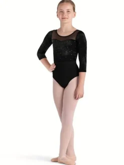 Børn Dansebutikken Balletdragter Børn-Bloch halvlang ærmet dragt i sort med mesh og velour