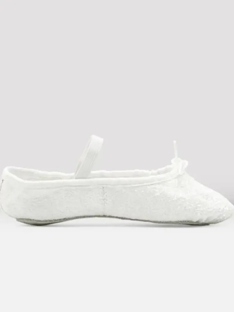 Dansebutikken Balletsko Bløde-Bloch hvid skind glimmer balletsko