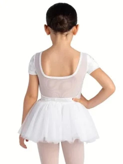 Børn Dansebutikken Balletkjole Piger-Bloch hvidt tutu med korte ærmer og velour