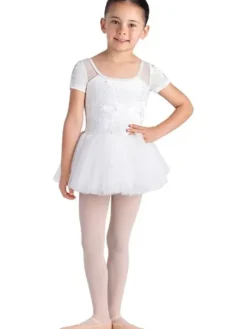 Børn Dansebutikken Balletkjole Piger-Bloch hvidt tutu med korte ærmer og velour