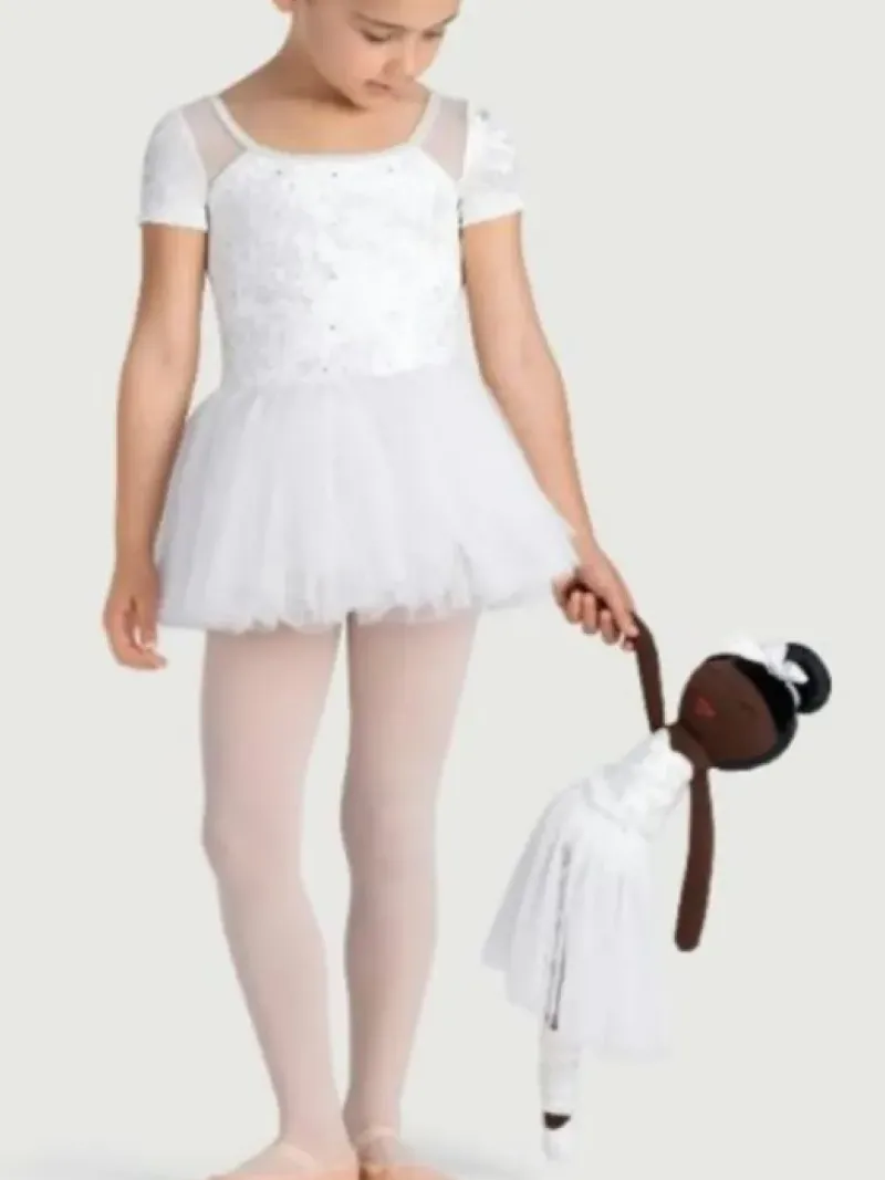 Børn Dansebutikken Balletkjole Piger-Bloch hvidt tutu med korte ærmer og velour