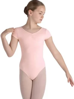 Børn Dansebutikken Balletdragter Børn-Bloch lyserød dragt mede korte ærmer og rynk til piger