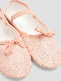 Dansebutikken Balletsko Bløde-Bloch rosa skind balletsko med glimmer