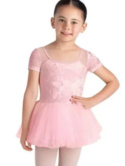 Børn Dansebutikken Balletkjole Piger-Bloch rosa tutu med korte ærmer og velour