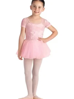 Børn Dansebutikken Balletkjole Piger-Bloch rosa tutu med korte ærmer og velour