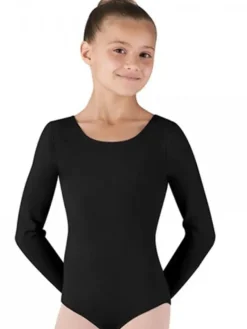 Børn Dansebutikken Dragter Piger|Balletdragter Børn-Bloch sort basic dragt m. lange ærmer til piger