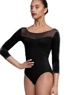Dame Dansebutikken Dragter Damer|Balletdragter Damer-Bloch sort dragt med 3/4 ærmer og velour