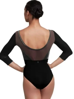 Dame Dansebutikken Dragter Damer|Balletdragter Damer-Bloch sort dragt med 3/4 ærmer og velour