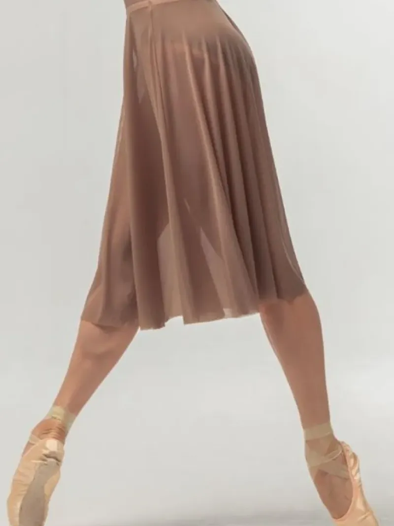 Dame Dansebutikken Skørter Til Skøjteløb|Ballet Underdele Damer-Brunt langt pull on mesh skørt fra Mara Dancewear