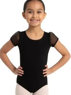 Børn Dansebutikken Dragter Piger|Balletdragter Børn-Capezio sort dragt med puf ærmer til piger