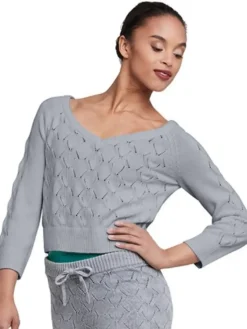 Dame Dansebutikken Dragter Damer-Cropped strik fra Bloch - grå