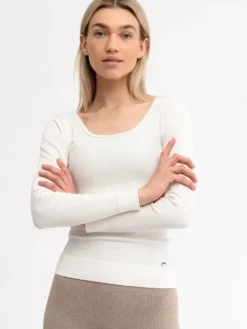 Dame Dansebutikken Pilates Overdele|Yogabluser-Drop of Mindfulness Jessy hvid seamless rib bluse