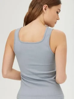 Dame Dansebutikken Pilates Overdele|Yogatoppe-Drop of mindfulness svag lyseblå seamless rib top