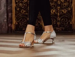 Dame Dansebutikken Salsasko Damer|Latinsko Damer-Flot sølv dansesko til tango/salsa/latin med 5 cm hæl