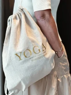 Dansebutikken Tasker Til Yoga-Hør rygsæk/mulepose med guld YOGA skrift