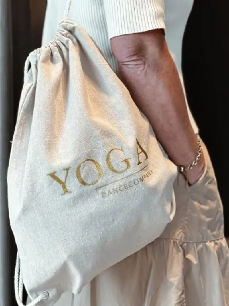 Dansebutikken Tasker Til Yoga-Hør rygsæk/mulepose med guld YOGA skrift