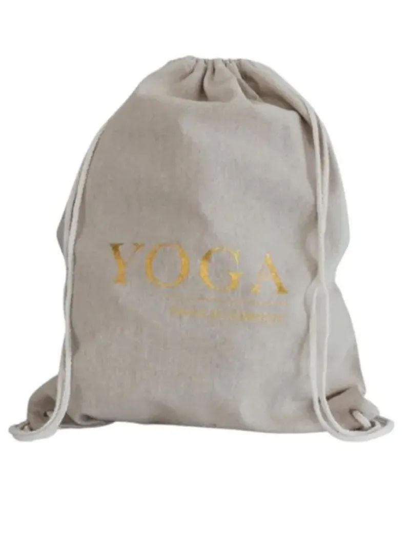 Dansebutikken Tasker Til Yoga-Hør rygsæk/mulepose med guld YOGA skrift