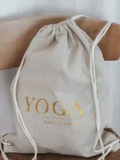 Dansebutikken Tasker Til Yoga-Hør rygsæk/mulepose med guld YOGA skrift