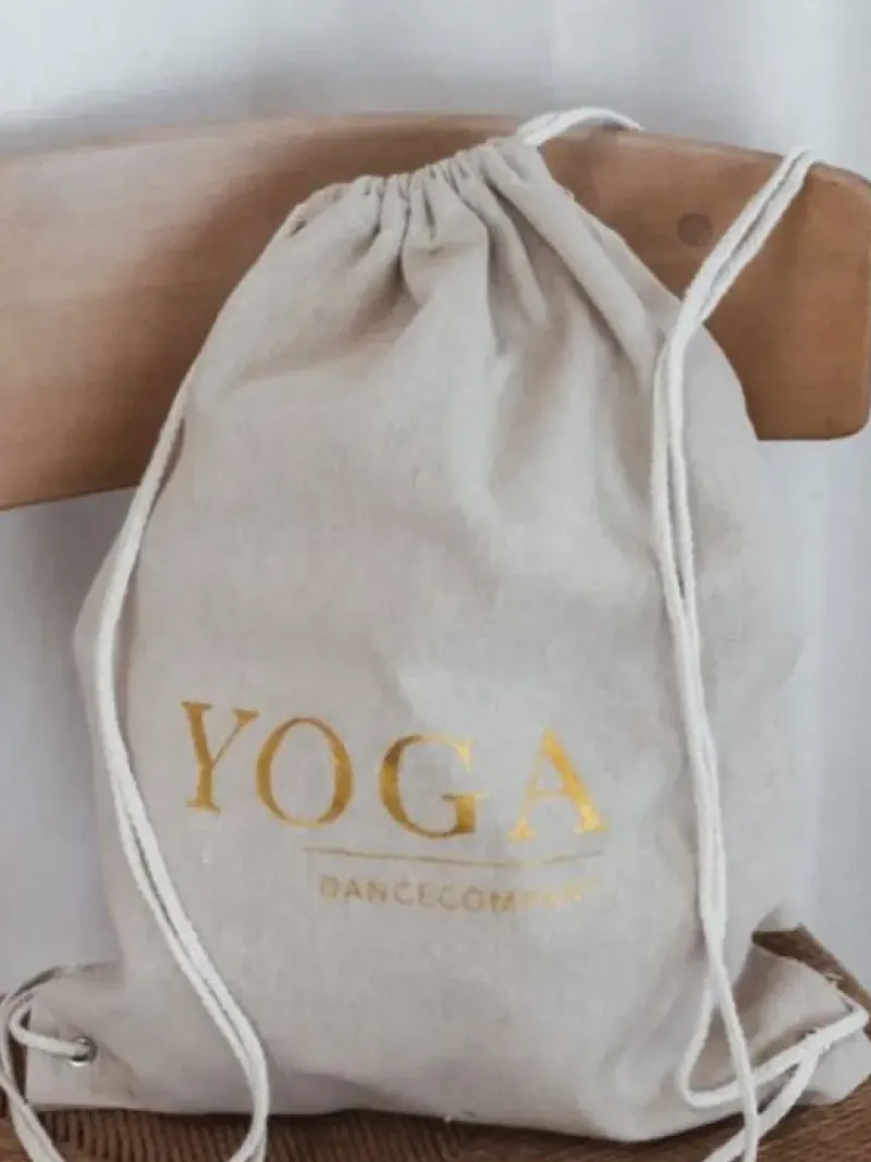 Dansebutikken Tasker Til Yoga-Hør rygsæk/mulepose med guld YOGA skrift