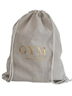 Dansebutikken Andet Til Gymnastik-Hør rygsæk/mulepose med guld GYM skrift