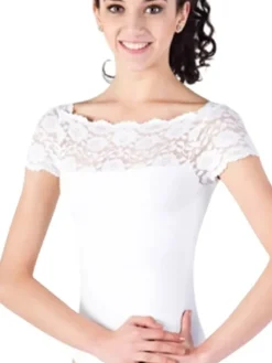 Dame Dansebutikken Balletdragter Damer|Dansebody Damer-Hvid dragt med blonde foroven So Danca