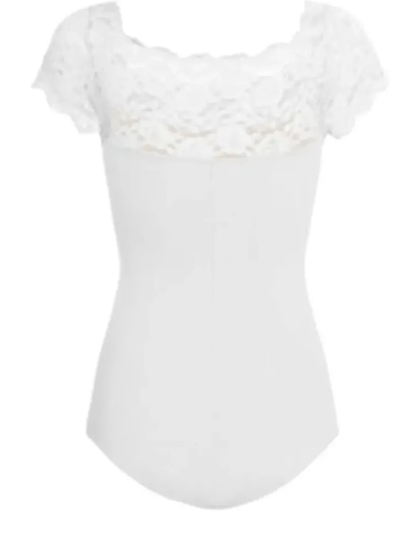Dame Dansebutikken Balletdragter Damer|Dansebody Damer-Hvid dragt med blonde foroven So Danca