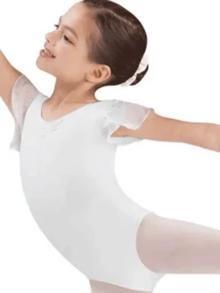 Børn Dansebutikken Balletdragter Børn-Hvid dragt til piger chiffon ærme med palietter Bloch