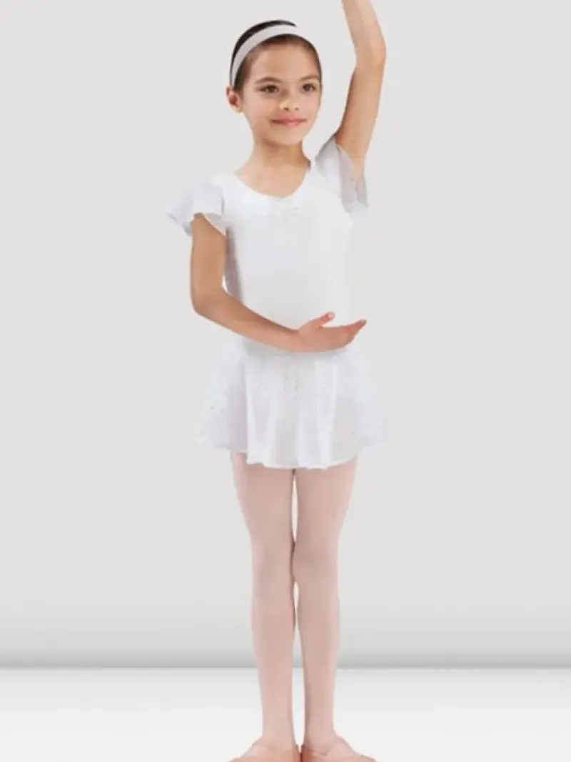 Børn Dansebutikken Balletdragter Børn-Hvid dragt til piger chiffon ærme med palietter Bloch