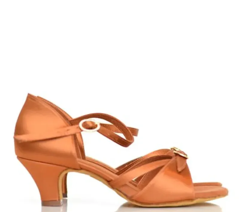 Dame Dansebutikken Pige Dansesko|Salsasko Damer-International dansesko Natasha dark tan satin junior