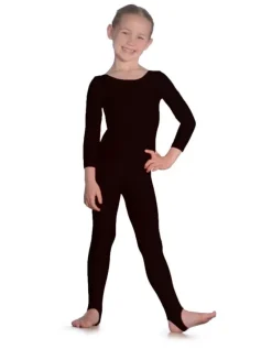 Dansebutikken Heldragter Piger-Langærmet heldragt sort blank gymnastik med strop