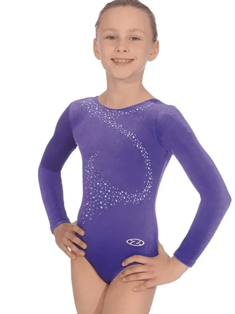 Dansebutikken Dragter Piger-Lilla velour gymnastikdragt piger The zone