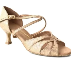 Dame Dansebutikken Brudesko|Salsasko Damer-Lys guld brokade dansesko 5 cm hæl Rummos