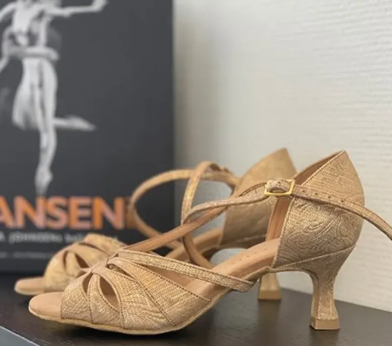 Dame Dansebutikken Brudesko|Salsasko Damer-Lys guld brokade dansesko 5 cm hæl Rummos
