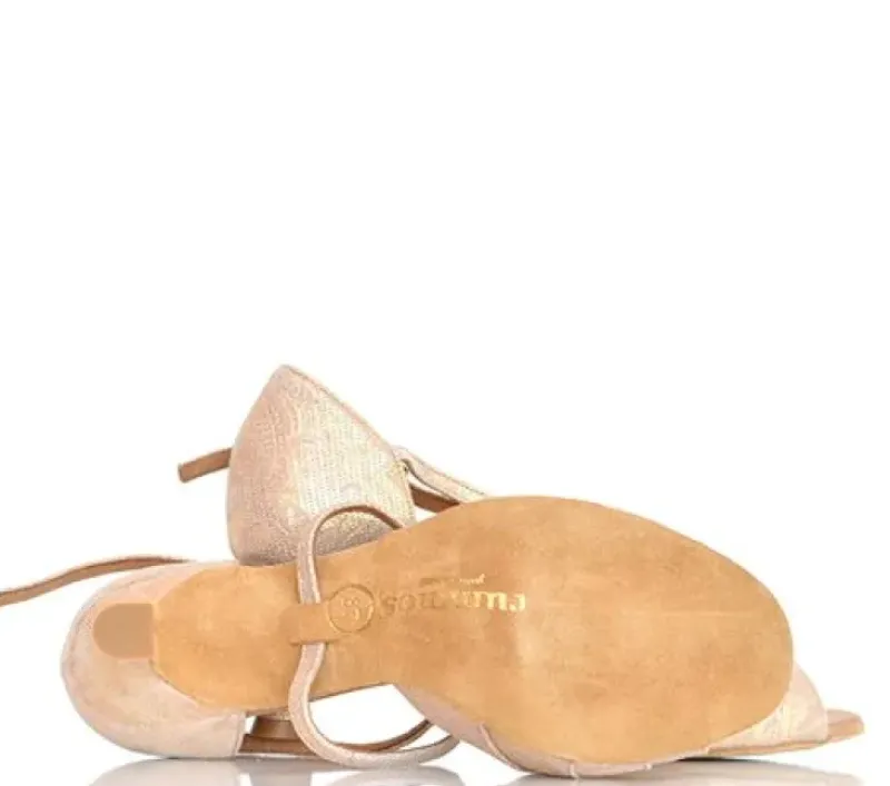 Dame Dansebutikken Brudesko|Salsasko Damer-Lys guld brokade dansesko 5 cm hæl Rummos