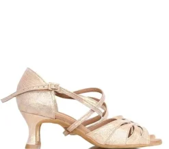 Dame Dansebutikken Brudesko|Salsasko Damer-Lys guld brokade dansesko 5 cm hæl Rummos