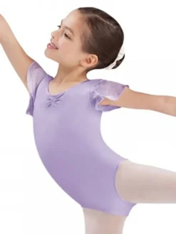 Børn Dansebutikken Balletdragter Børn-Lyselilla dragt med chiffon ærme med palietter Bloch