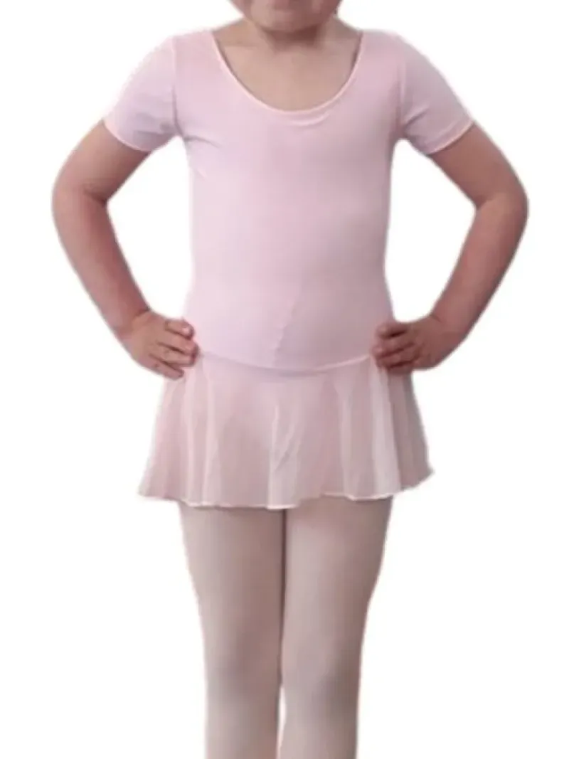 Børn Dansebutikken Gymnastikkjole Piger|Balletkjole Piger-Mørk rosa dragt med påsyet chiffon skørt Ballet Rosa