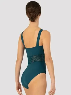 Dame Dansebutikken Dragter Damer|Balletdragter Damer-Mørk turkis dragt med smuk mesh detalje Bloch