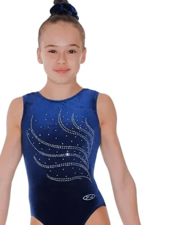 Dansebutikken Dragter Piger-Mørkeblå velour gymnastikdragt piger The zone