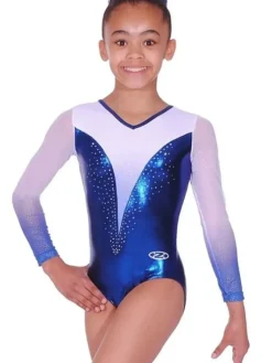 Dansebutikken Dragter Piger-Navy/hvid skinnende gymnastikdragt piger The zone