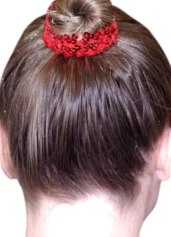 Dansebutikken Gymnastik Hårtilbehør|Hår Accessories-Rødt hårelastik med palietter