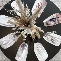 Dansebutikken Andet Til Ballet|Balletsko Tilbehør-Sko pose til balletsko med print og beige net