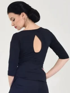 Dame Dansebutikken Danseoverdele Damer-Sort bluse med bådhals og 3/4 lange ærmer