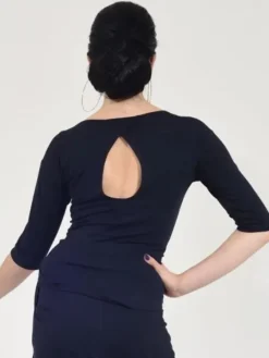 Dame Dansebutikken Danseoverdele Damer-Sort bluse med bådhals og 3/4 lange ærmer