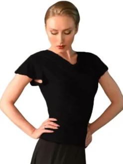 Dame Dansebutikken Danseoverdele Damer-Sort bluse med butterfly ærmer fra Danceeverywear