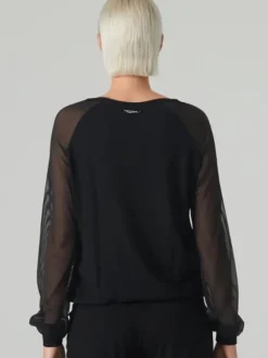Dame Dansebutikken Danseoverdele Damer-Sort danse bluse med lange chiffon ærmer