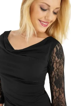 Dame Dansebutikken Danseoverdele Damer-Sort dansebluse med blonde ærmer - Ready4dance